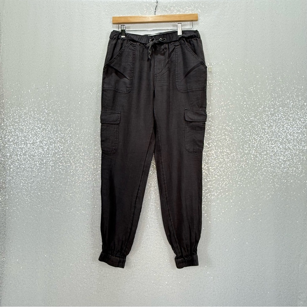 Nicole Miller New York Linen Cargo Jogger Pants Black Size Small